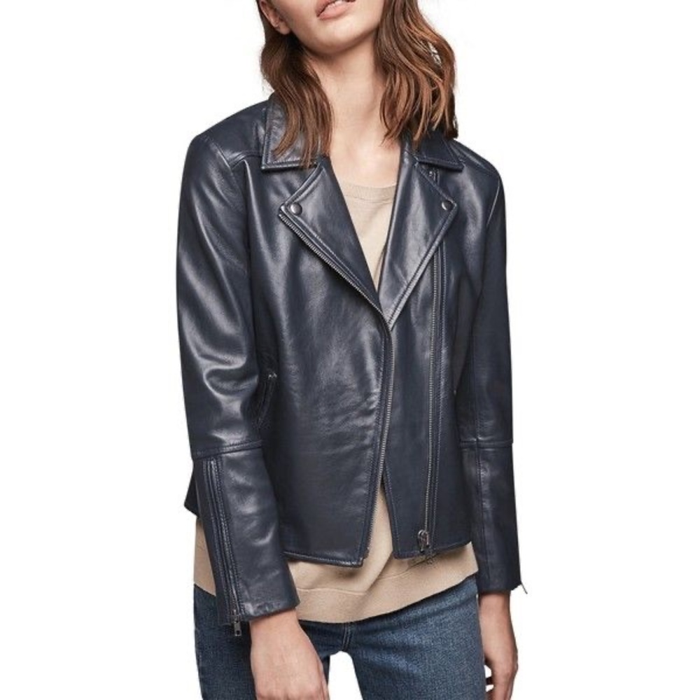 Gerard Darel Ink Blue Leather Jacket FR38